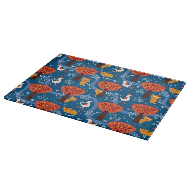 Planche À Découper motif avec les chats et les oiseaux mignons (Coin)