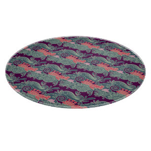 Planche À Découper Motif avec les poissons et la vague pourpre