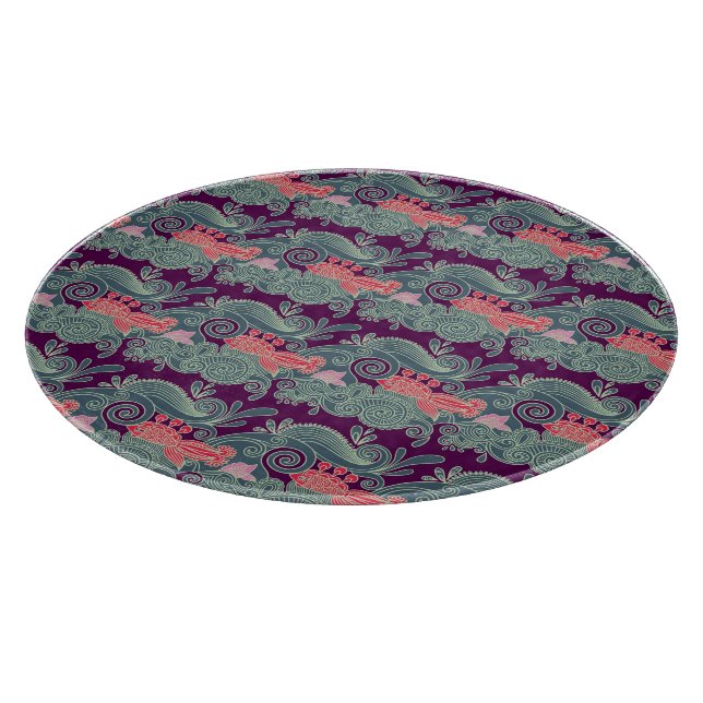 Planche À Découper Motif avec les poissons et la vague pourpre (Coin)