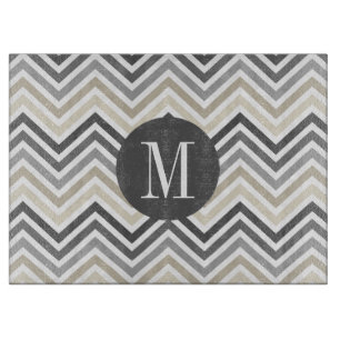 Planche À Découper Motif beige gris et de toile de Chevron avec le