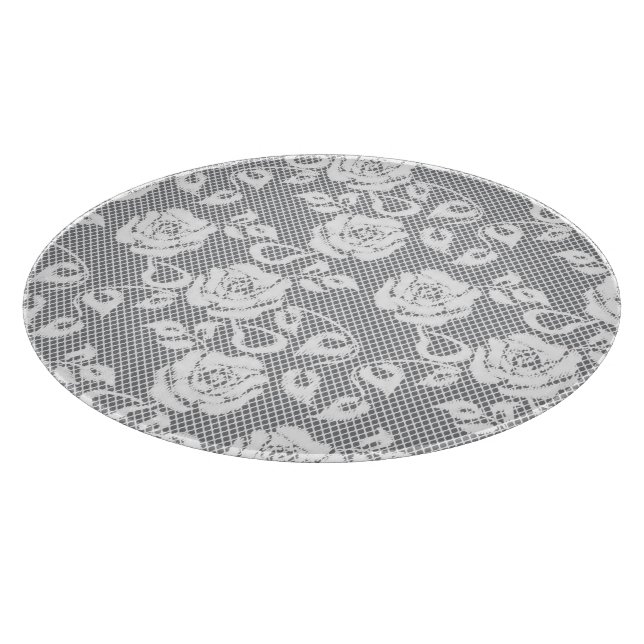 Planche À Découper Motif blanc de dentelle sur l'arrière - plan gris (Coin)
