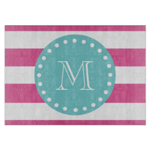 Planche À Découper Motif blanc de rayures de roses indien, monogramme