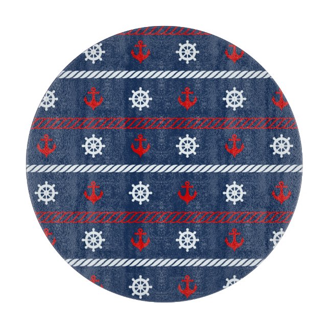 Planche À Découper Motif blanc et bleu rouge d'océan (Devant)