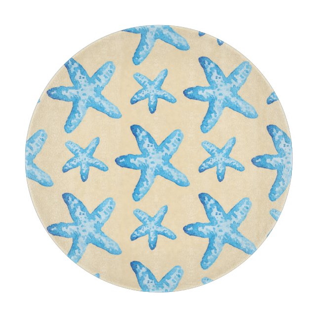 Planche À Découper Motif bleu d'étoiles de mer d'aquarelle (Devant)