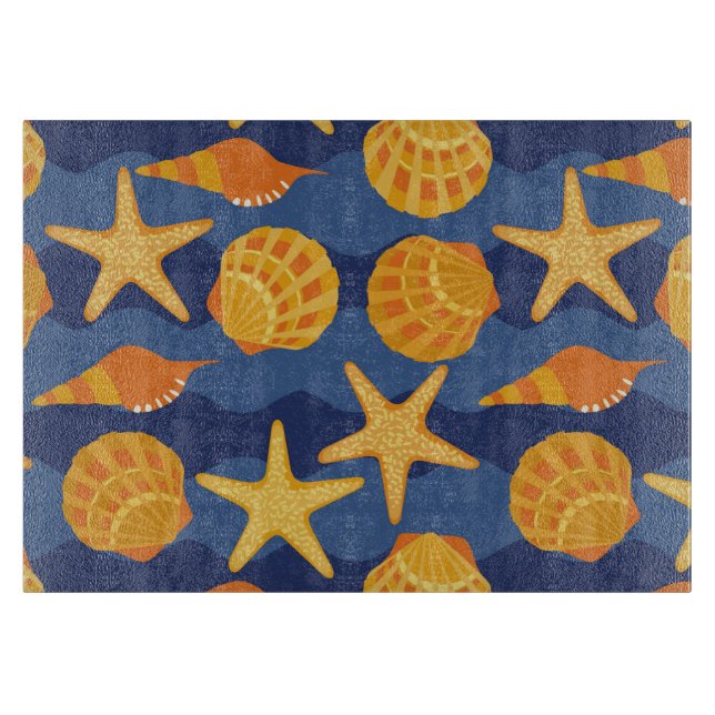 Planche À Découper Motif bleu et orange de coquillage (Devant)