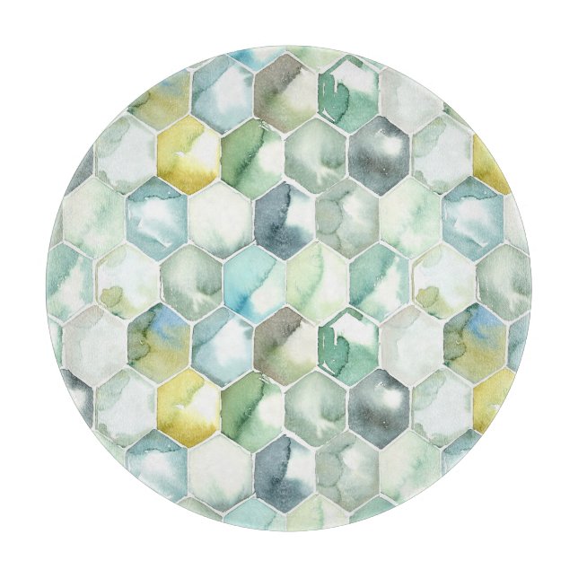 Planche À Découper Motif bleu et vert de Honycomb d'aquarelle (Devant)