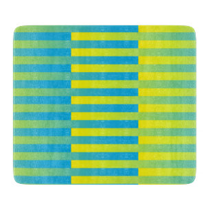 Planche À Découper Motif bleu jaune vert rayé