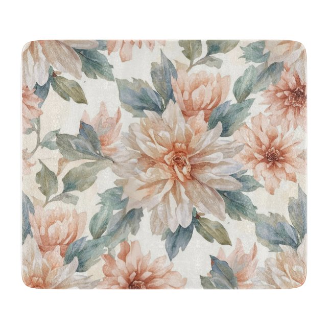 Planche À Découper Motif botanique à l'aquarelle de fleurs de chrysan (Devant)