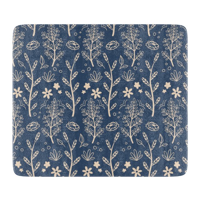 Planche À Découper Motif botanique de feuillage automnal bleu (Devant)