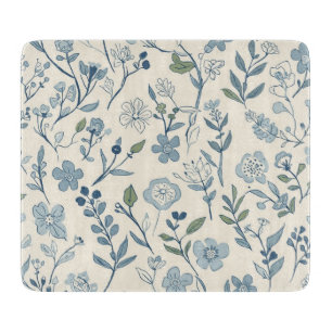 Planche À Découper Motif botanique de prairie de fleurs sauvages bleu