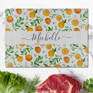 Planche À Découper Motif botanique floral d'été citrus orange