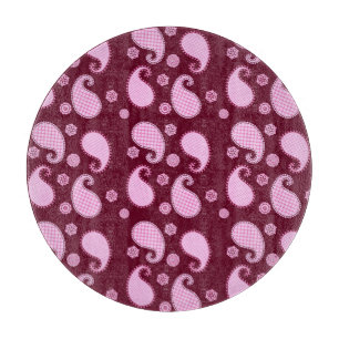 Planche À Découper Motif cachemire, rose givré et bordeaux