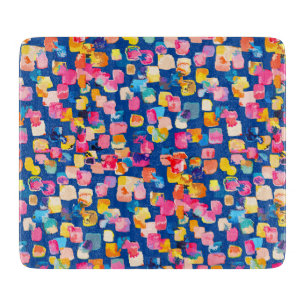 Planche À Découper Motif carré abstrait peint de couleurs vives