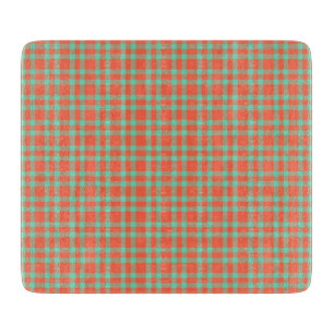 Planche À Découper Motif carreaux aquamarine corail