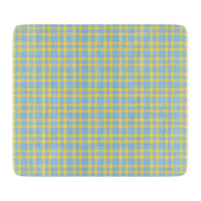 Planche À Découper Motif carreaux bleu jaune (Devant)