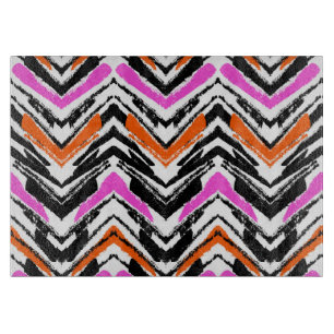 Planche À Découper Motif Chevron De Main Noire, Orange Et Rose