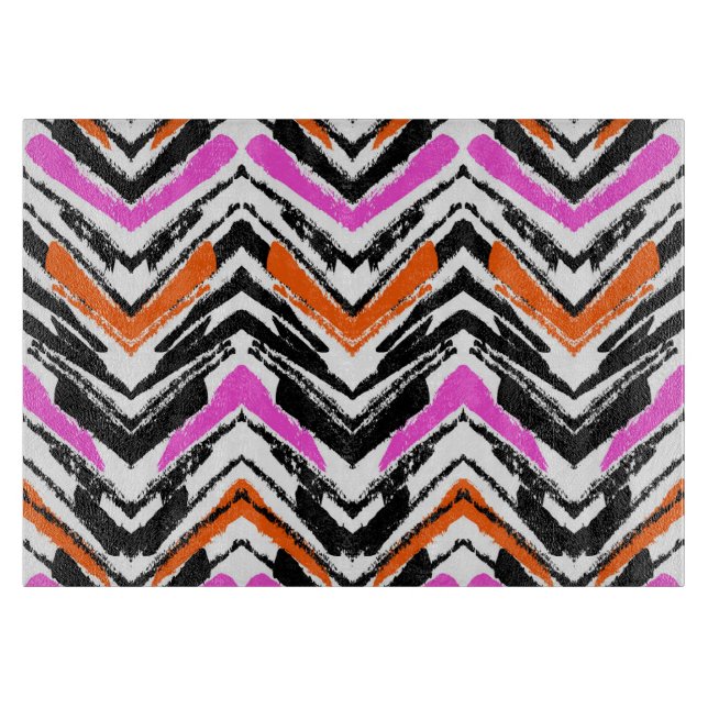 Planche À Découper Motif Chevron De Main Noire, Orange Et Rose (Devant)