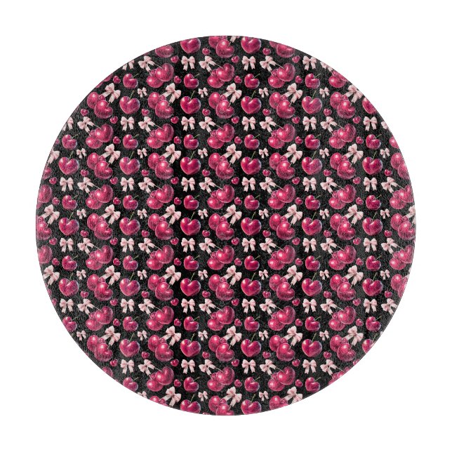 Planche À Découper Motif Coquette Cerise Ruban Rose  (Devant)