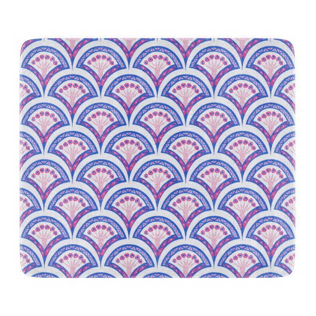 Planche À Découper motif damassé floral bleu (Devant)