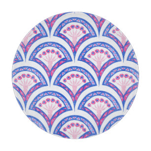 Planche À Découper motif damassé floral bleu