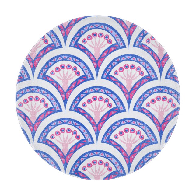 Planche À Découper motif damassé floral bleu (Devant)