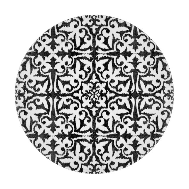 Planche À Découper Motif damassé Ikat - Noir et Blanc (Devant)