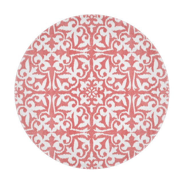 Planche À Découper Motif damassé Ikat - Rose corail et blanc (Devant)