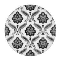 Motif Damassé Rococo Gris Noir Blanc