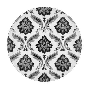 Planche À Découper Motif Damassé Rococo Gris Noir Blanc