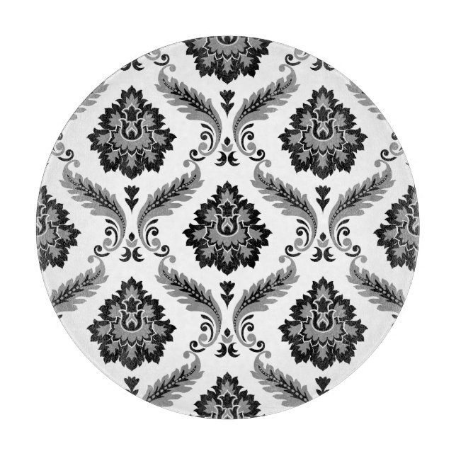 Planche À Découper Motif Damassé Rococo Gris Noir Blanc (Devant)