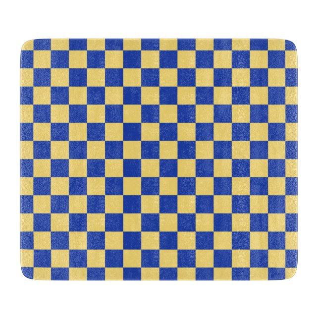 Planche À Découper Motif damier jaune beurre et bleu (Devant)