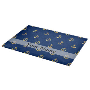Planche À Découper Motif d'ancrage bleu