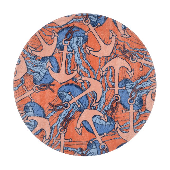 Planche À Découper Motif d'Ancre et de méduses (Devant)