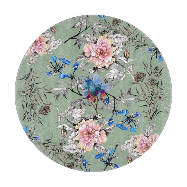 Planche À Découper Motif d'aquarelle Arrière - plan vert. (Devant)