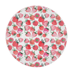 Planche À Découper Motif d'aquarelle aux fraises rouges juteuses
