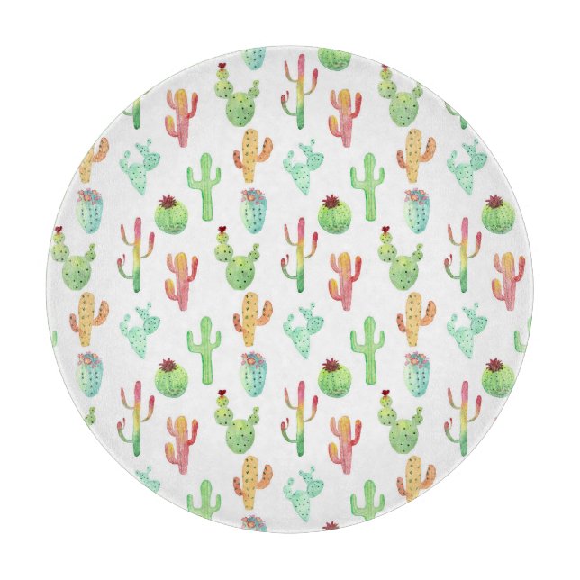 Planche À Découper Motif d'aquarelle Cactus Pastel (Devant)