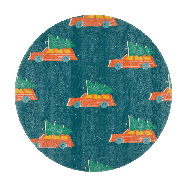 Planche À Découper Motif d'arbre de Noël de voiture rétro (Devant)