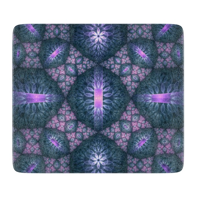 Planche À Découper Motif d'art fractal 3D turquoise violet rose (Devant)