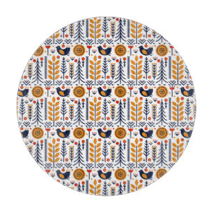 Planche À Découper Motif d'art populaire d'oiseau d'automne