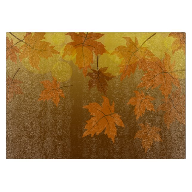 Planche À Découper Motif d'automne avec feuilles d'érable en chute et (Devant)