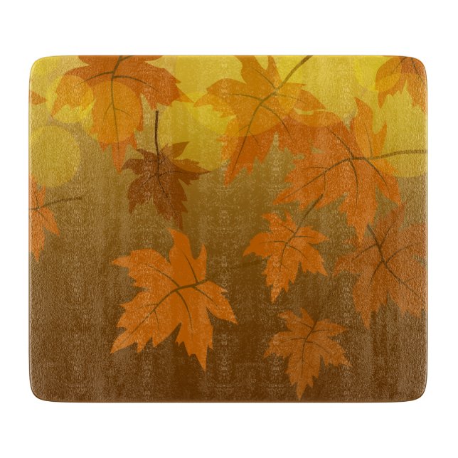 Planche À Découper Motif d'automne avec feuilles d'érable en chute et (Devant)