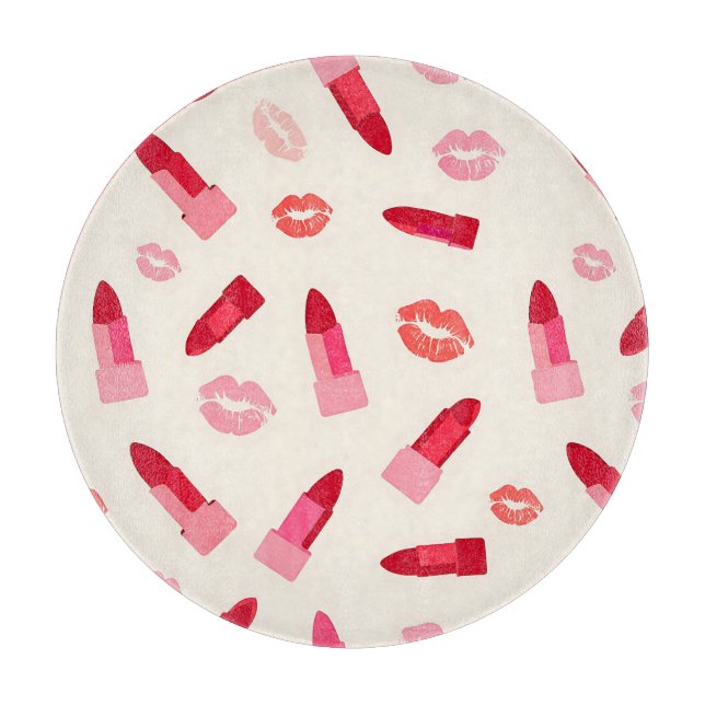 Planche À Découper Motif de baiser au rouge à lèvres rose (Devant)