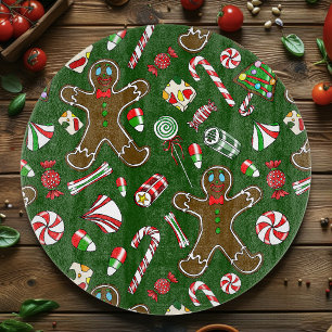 Planche À Découper Motif de bonbon en pain d'épice festif vert ludiqu