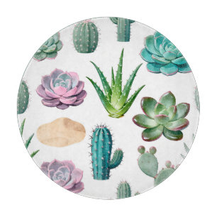 Planche À Découper Motif de cactus succulent à l'aquarelle