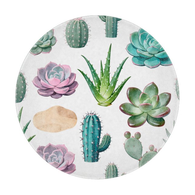 Planche À Découper Motif de cactus succulent à l'aquarelle (Devant)