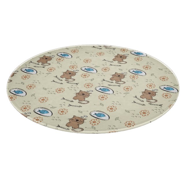 Planche À Découper motif de chat et de poissons (Coin)