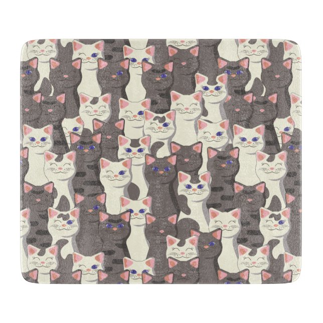 Planche À Découper Motif de chats blancs et gris (Devant)