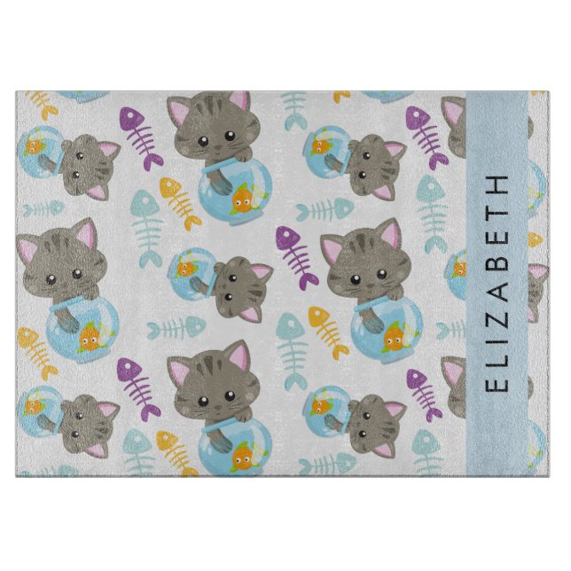 Planche À Découper Motif De Chats, Chats Mignons, Chatons, Votre Nom (Devant)