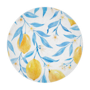 Planche À Découper Motif de citrons d'aquarelle à main