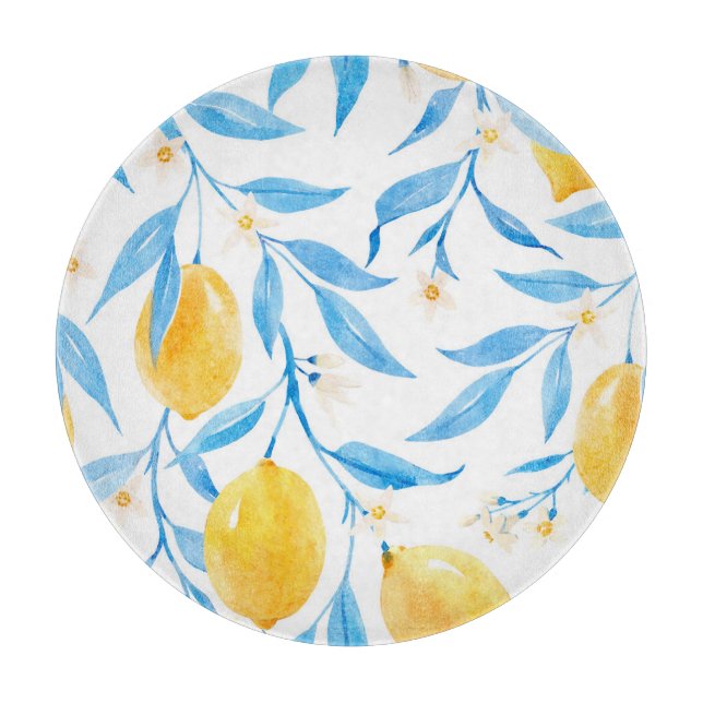 Planche À Découper Motif de citrons d'aquarelle à main (Devant)